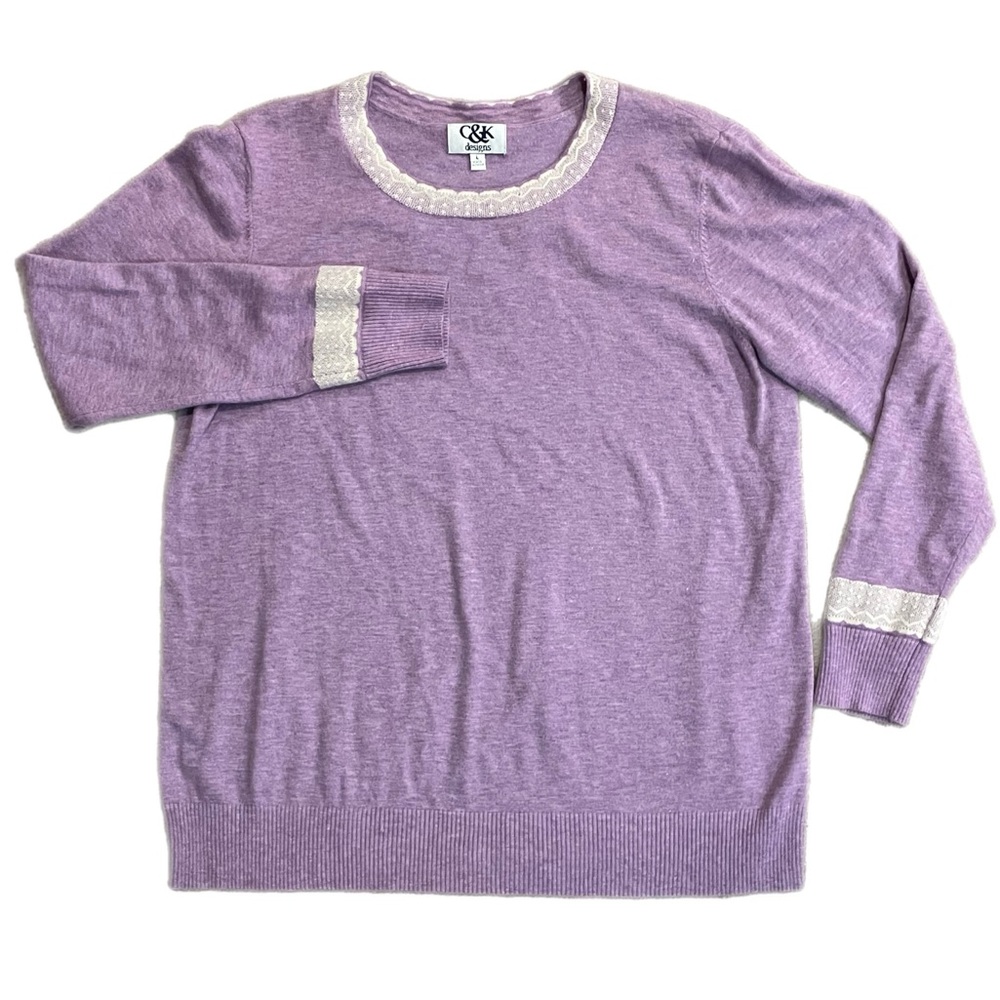 Vtg Women’s Lilac Lace Trim Twee Pastel Balletcore Cottagecore Sweater Large